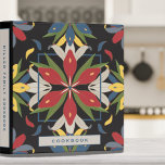 Cookbook | Modern Black & Colorful Kitchen Tile 3 Ring Binder<br><div class="desc">Modern cookbook binder for organizing your family's recipes, meal planning or other subject. Features a stylish kitchen tile design in a colorful palette against a black background with customizable text presented on coordinating banners. Shown with the text "COOKBOOK" on the front cover in modern typography and custom family name cookbook...</div>