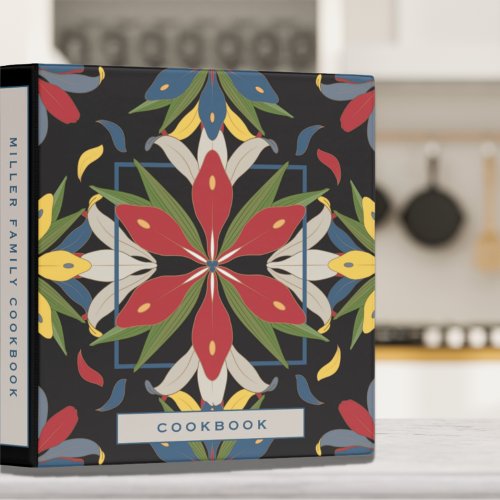 Cookbook  Modern Black  Colorful Kitchen Tile 3 Ring Binder