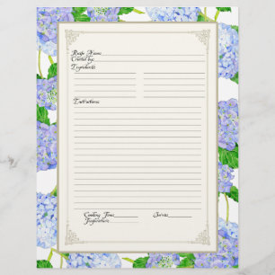 Cookbook Page Blue Hydrangea Lace Floral Formal