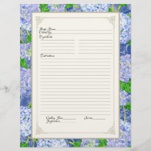 Cookbook Page Blue Hydrangea Lace Floral Formal