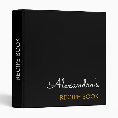 Cookbook Recipe Book Black Gold Monogram 3 Ring Binder