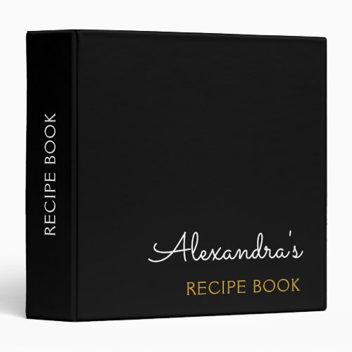 Cookbook Recipe Book Black Gold Monogram 3 Ring Binder