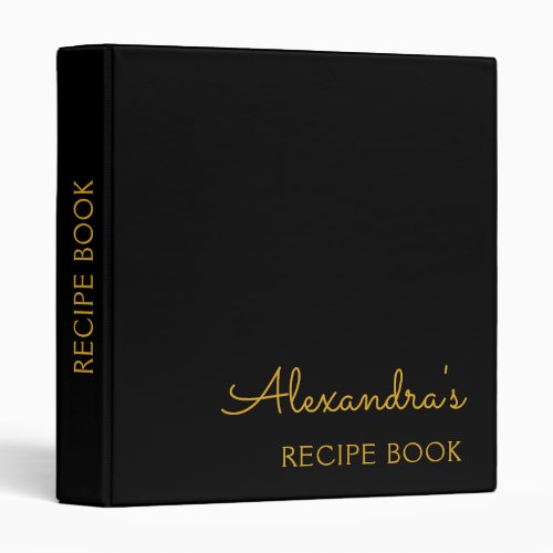 Cookbook Recipe Book Black Gold Monogram 3 Ring Binder