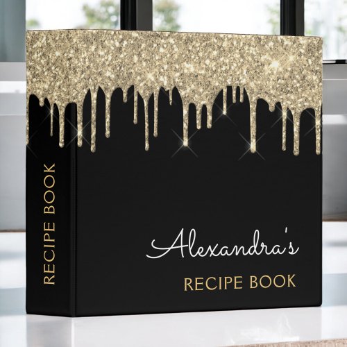 Cookbook Recipe Book Gold Black Glitter Monogram 3 Ring Binder