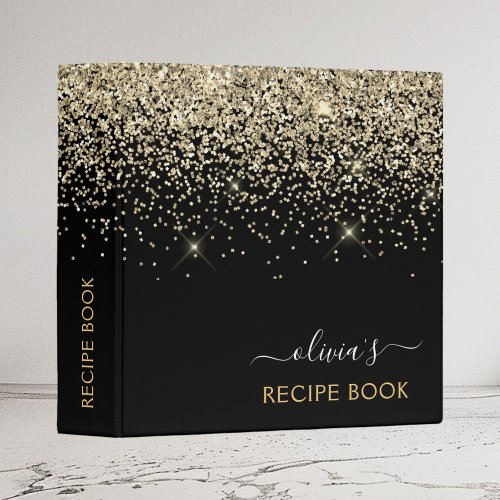 Cookbook Recipe Book Gold Black Glitter Monogram 3 Ring Binder