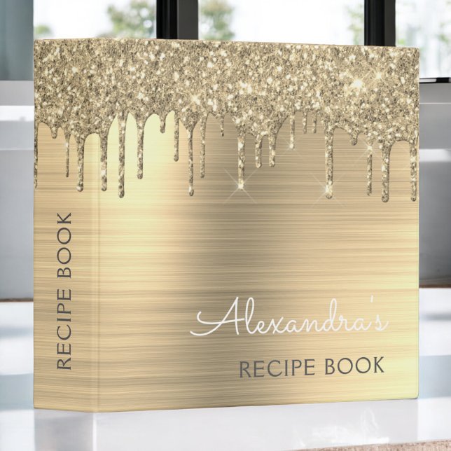 Cookbook Recipe Book Gold Glitter Monogram 3 Ring Binder (Creator Uploaded)