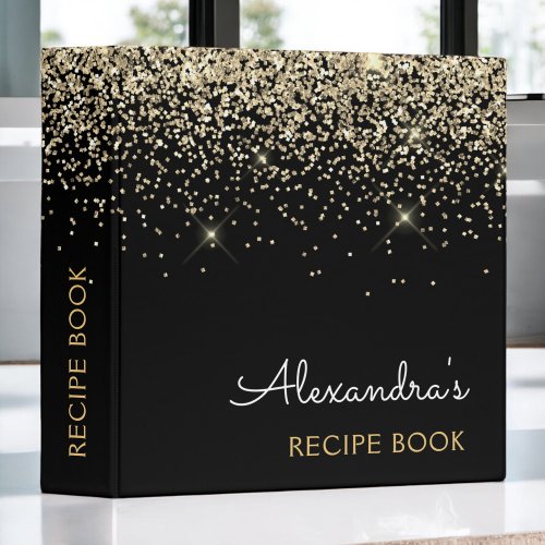 Cookbook Recipe Book Gold Glitter Monogram 3 Ring Binder