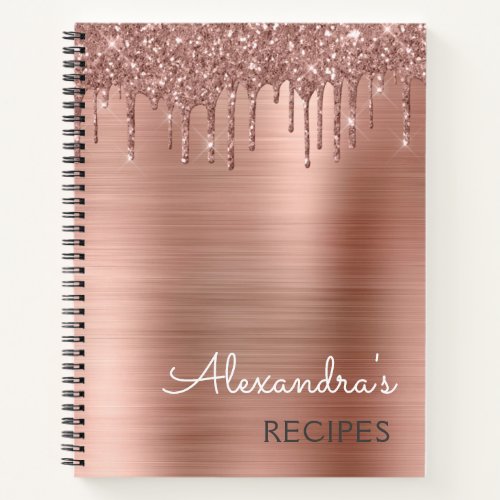 Cookbook Recipe Book Rose Gold Glitter Monogram
