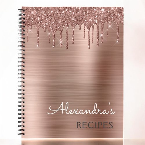 Cookbook Recipe Book Rose Gold Glitter Monogram