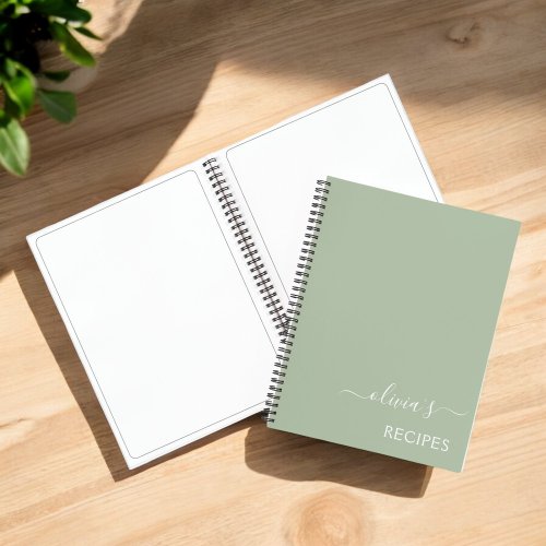 Cookbook Recipe Green Sage Girly Monogram Notebook