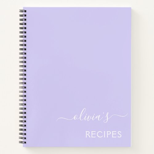 Cookbook Recipe Lavender Purple Girly Monogram Notebook
