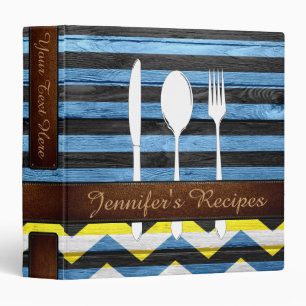Cookbook Retro Chevron Stripe Wood Look 3 Ring Binder