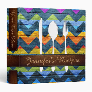 Cookbook Retro Chevron Wood Look #14 3 Ring Binder