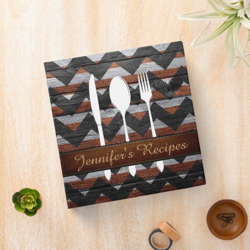 Cookbook Retro Chevron Wood Look 4 3 Ring Binder