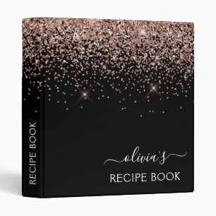 Cookbook Rose Gold Blush Pink Glitter Monogram 3 Ring Binder