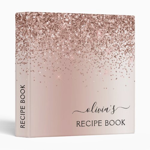 Cookbook Rose Gold _ Blush Pink Glitter Monogram 3 Ring Binder