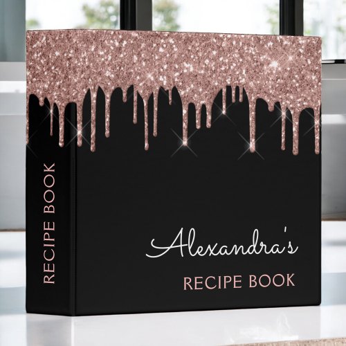 Cookbook Rose Gold _ Blush Pink Glitter Monogram 3 Ring Binder