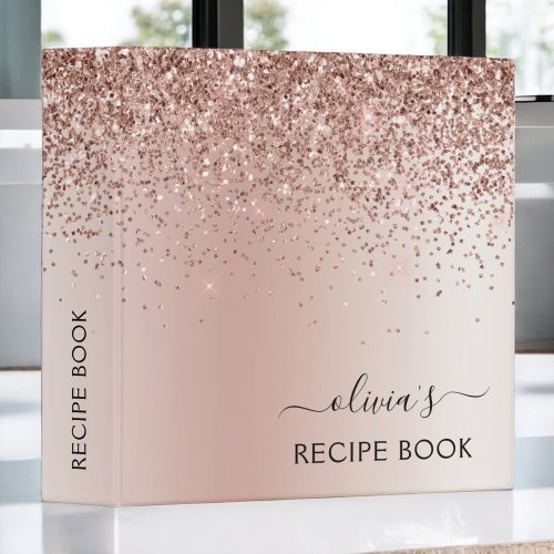 Cookbook Rose Gold _ Blush Pink Glitter Monogram 3 Ring Binder