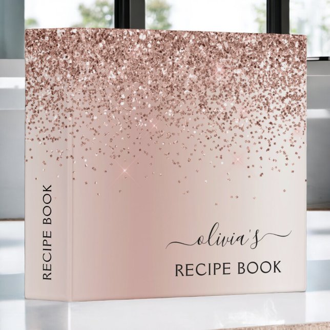 Cookbook Rose Gold - Blush Pink Glitter Monogram 3 Ring Binder (Creator Uploaded)