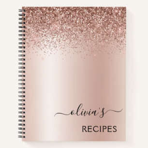 Cookbook Rose Gold Blush Pink Glitter Monogram Notebook