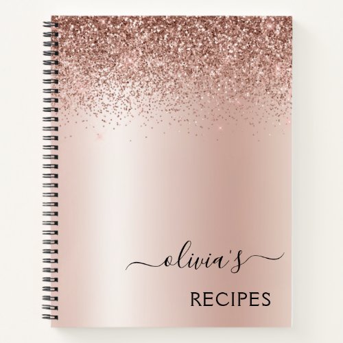 Cookbook Rose Gold Blush Pink Glitter Monogram Notebook