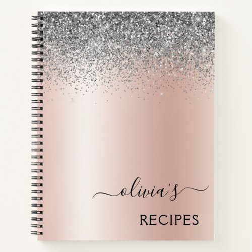 Cookbook Rose Gold Blush Pink Silver Glitter Notebook