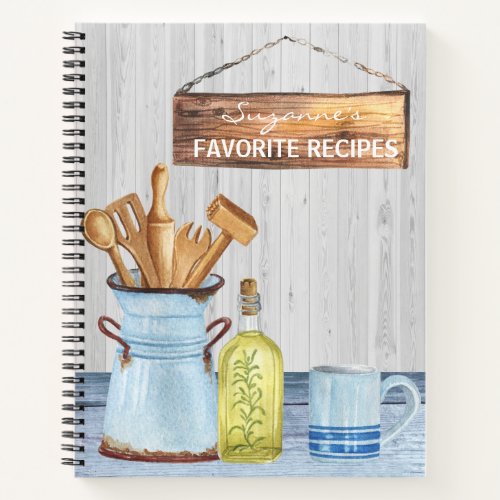 Cookbook Watercolor Recipes Utensils Spoon  Notebook
