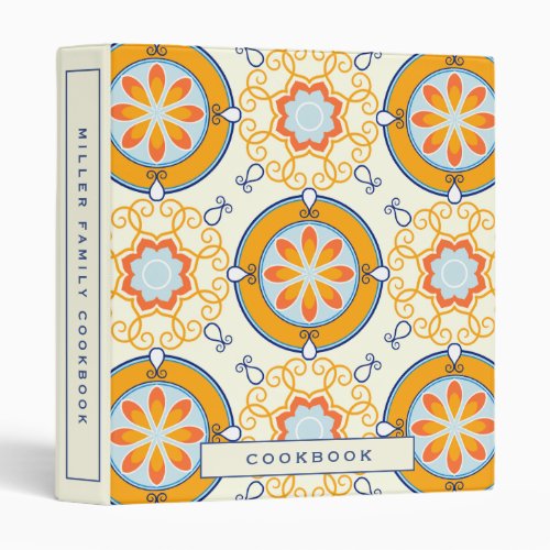 Cookbook  Yellow Orange  Blue Kitchen Tile 3 Ring Binder