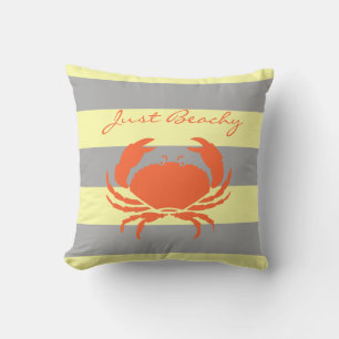 Cooked crab and Yellow Beach stripe Throw Pillow