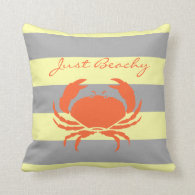 Cooked crab and Yellow Beach stripe Throw Pillow