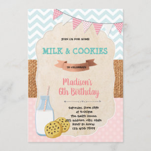 Cookie and milk birthday invitation