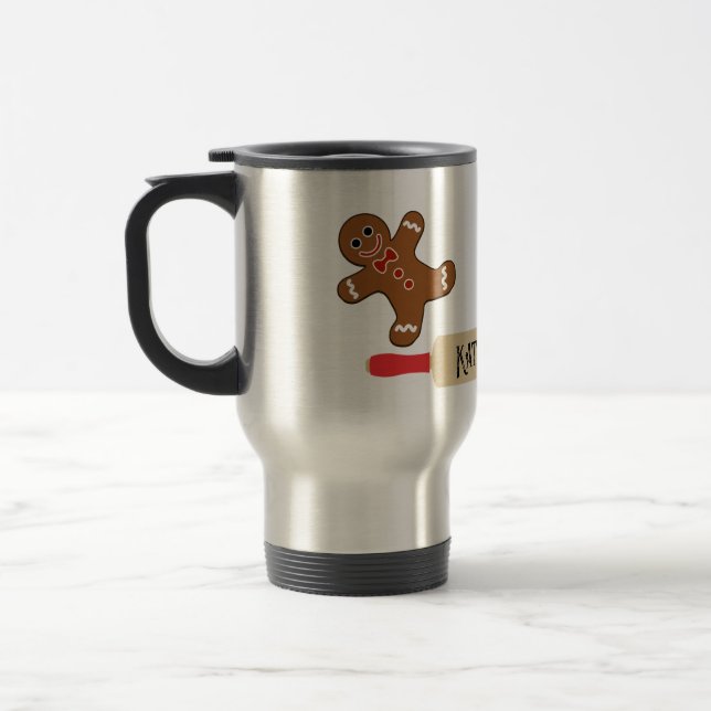 Cookie Baker Gingerbread Cutout Man Travel Mug (Left)