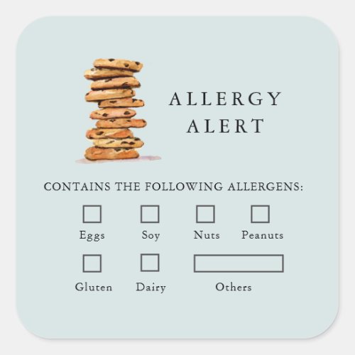 Cookie Bakery Blue Food Safety Allergy Alert  Square Sticker