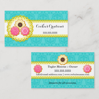 Cookie Bakery Damask Scalloped Border Business Card