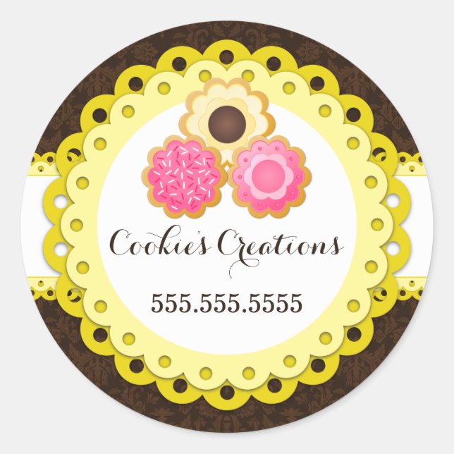 Cookie Bakery Damask Yellow Scallop Seals (Front)