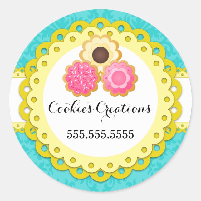 Cookie Bakery Damask Yellow Scallop Seals (Front)