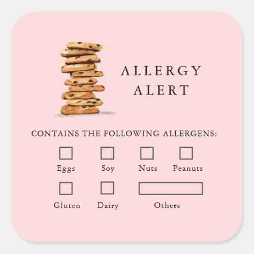 Cookie Bakery Food Safety Allergy Alert Pink Square Sticker