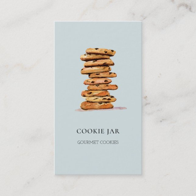 Cookie bakery watercolor blue business card (Front)