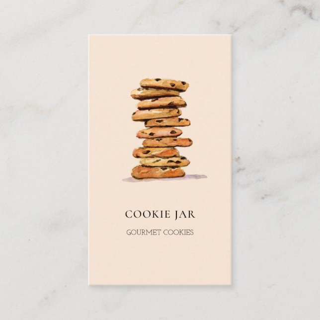 Cookie bakery watercolor peach business card (Front)