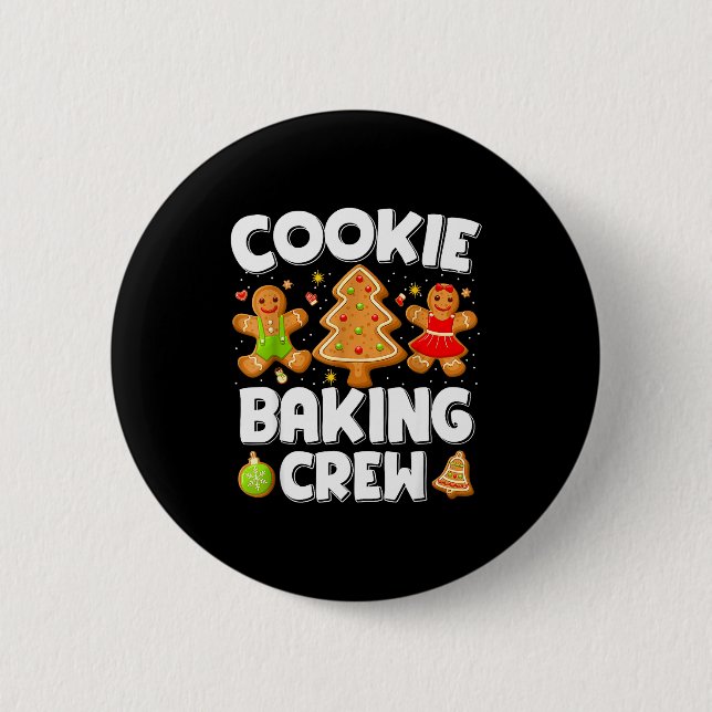 Cookie Baking Crew Christmas Gingerbread Team Squa Button (Front)