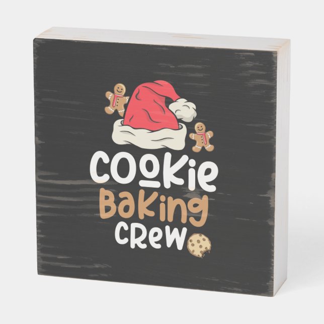 Cookie Baking Crew Christmas Santa Family Wooden Box Sign (Angled Horizontal)