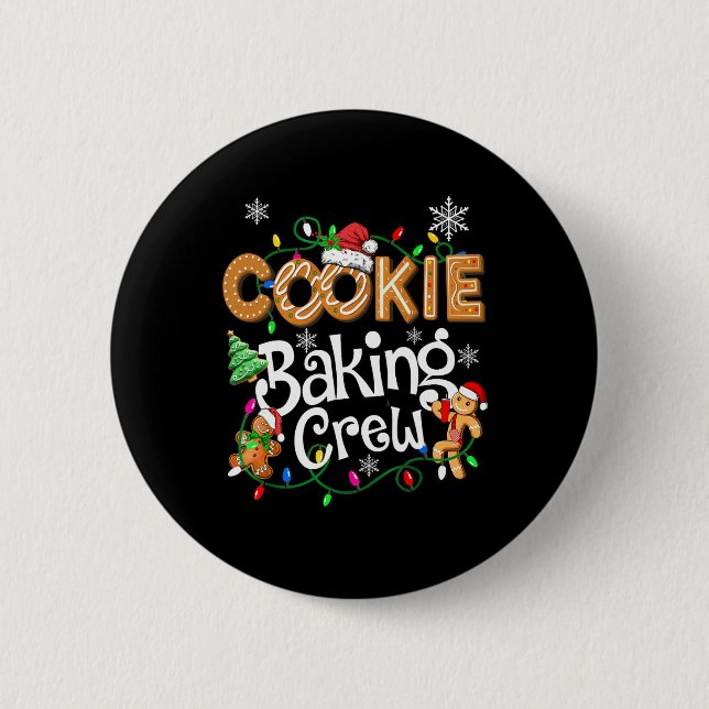 Cookie Baking Crew Cooking Lover Santa Xmas Ginger Button (Front)