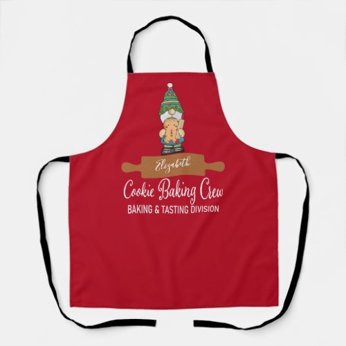 Cookie Baking Crew Cute Gnome Red Christmas Apron