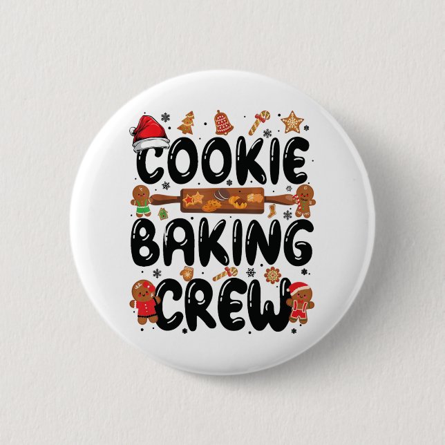 Cookie Baking Crew Family Christmas Gingerbread Te Button (Front)