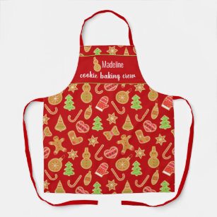 Cookie Baking Crew Gingerbread Red Name Apron