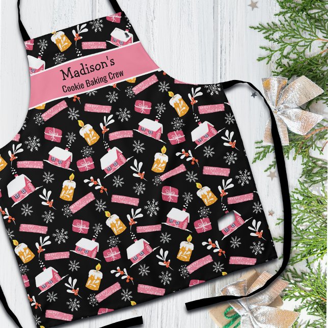 Cookie Baking Crew Winter Snowflake Pattern Custom Apron (Creator Uploaded)