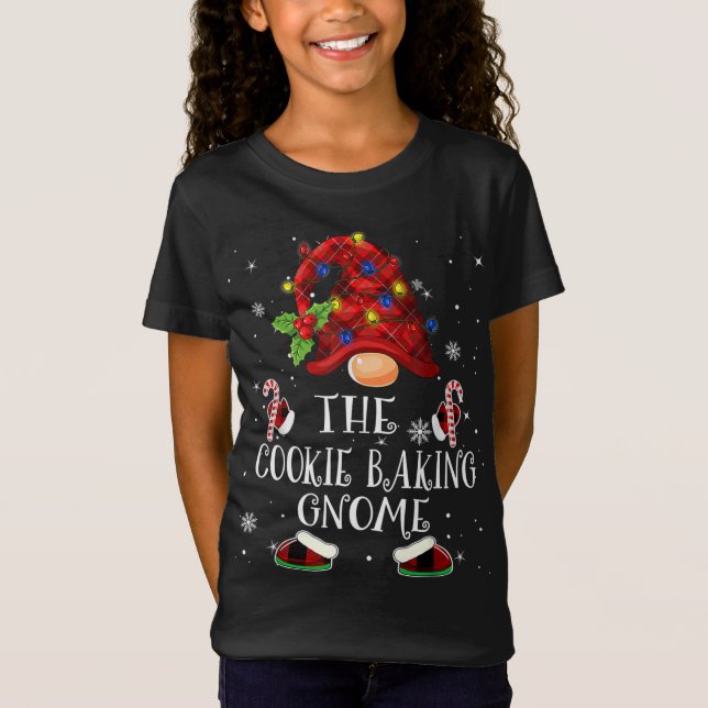 Cookie Baking Gnome Buffalo Plaid Christmas Tree L T-Shirt (Front)