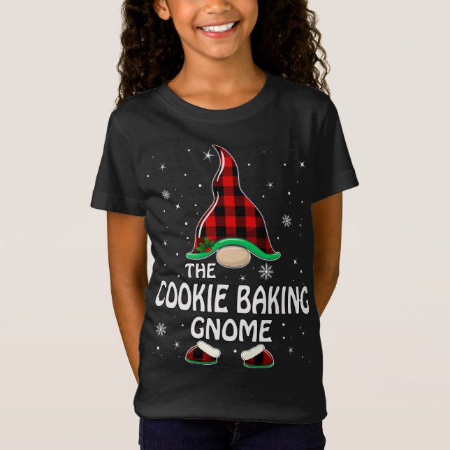 Cookie Baking Gnome Buffalo Plaid Matching Family  T-Shirt (Front)