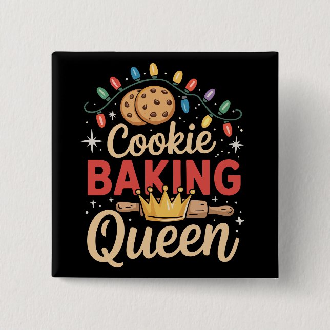 Cookie Baking Queen Baker Bakery Christmas  Button (Front)