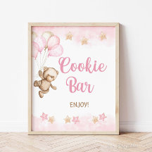 Cookie Bar Sign Pink Teddy Bear Party, Shower